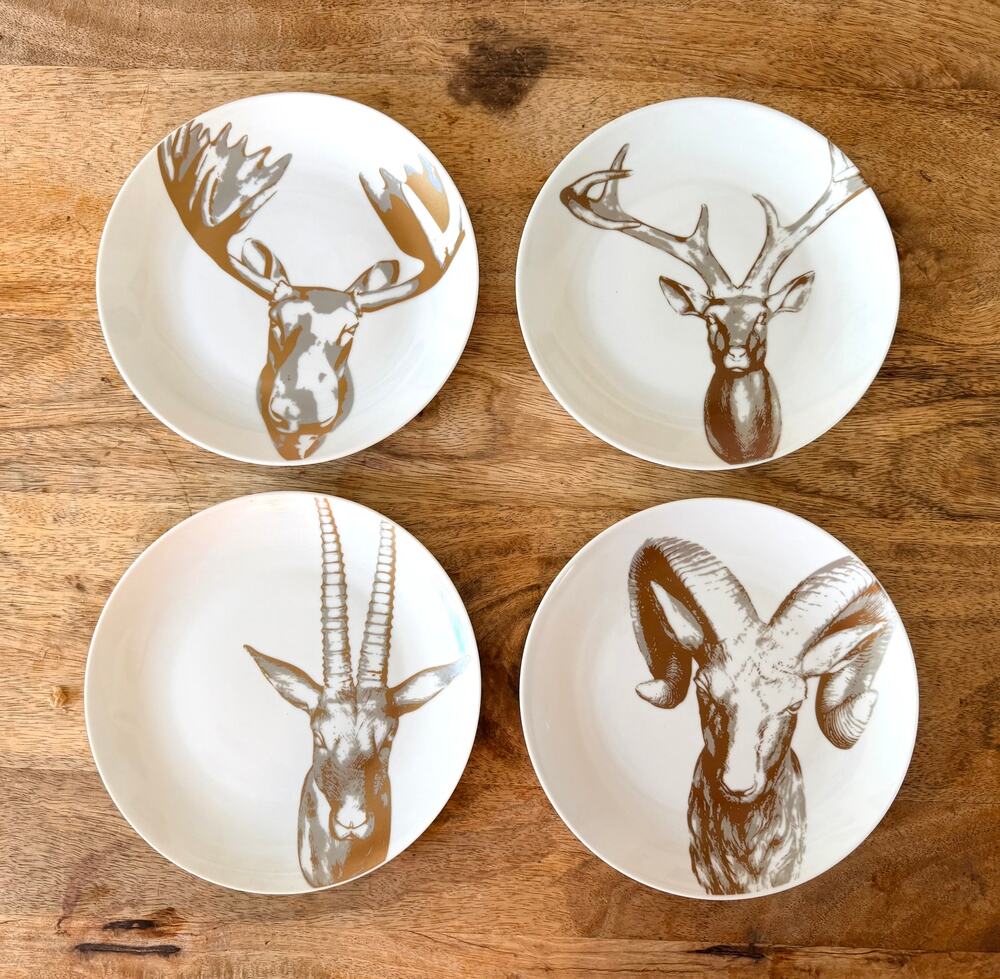 New Z Gallerie Golden Antler Appetizer Plates Set of 4, Ceramic Gold NIB